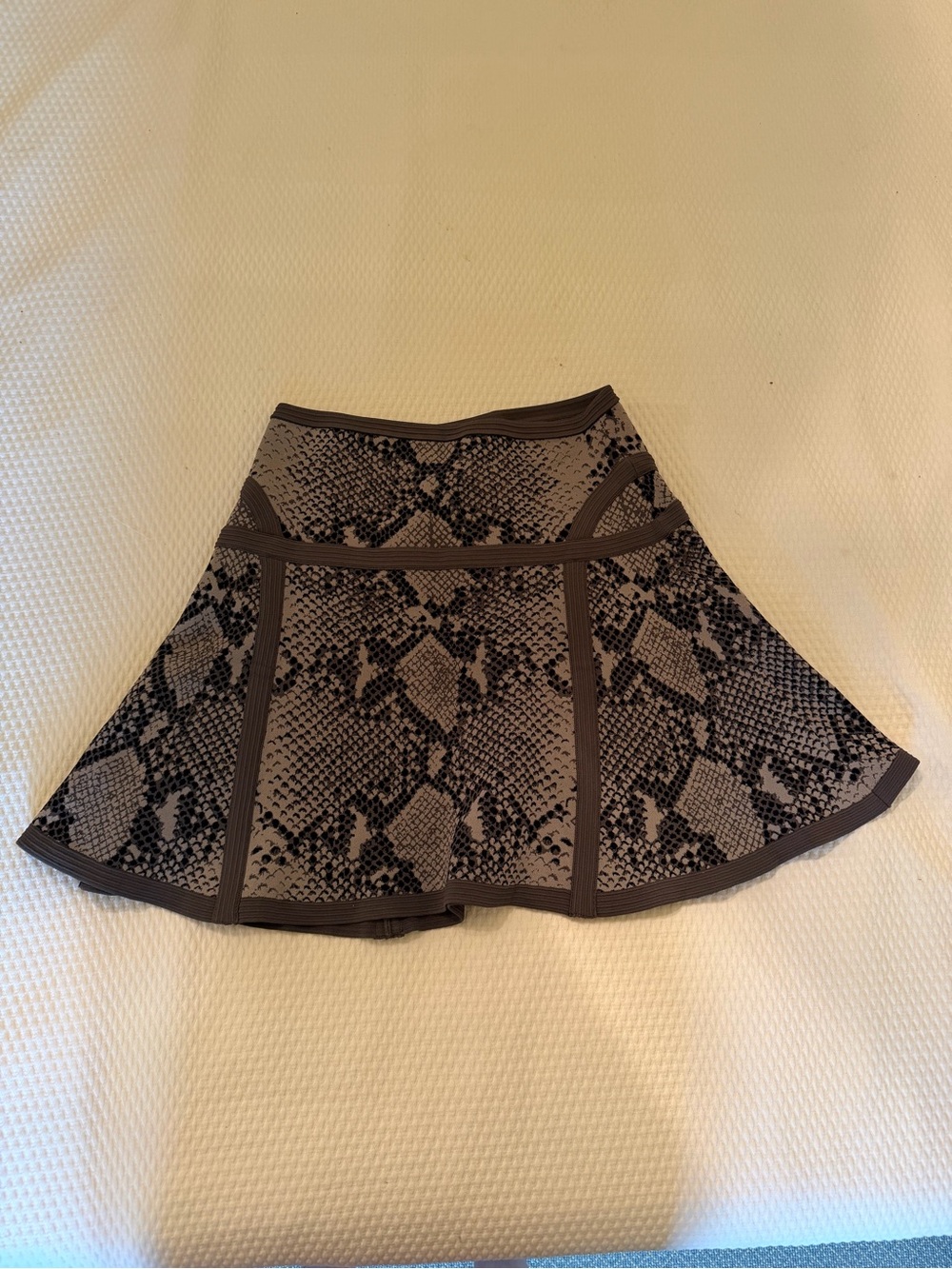 Diane von FURSTENBERG Snake-Print A-Line Mini Skirt in Taupe and Black